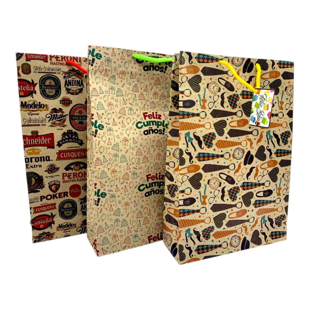 BOLSA REGALO KRAFT ESTAMPADA L